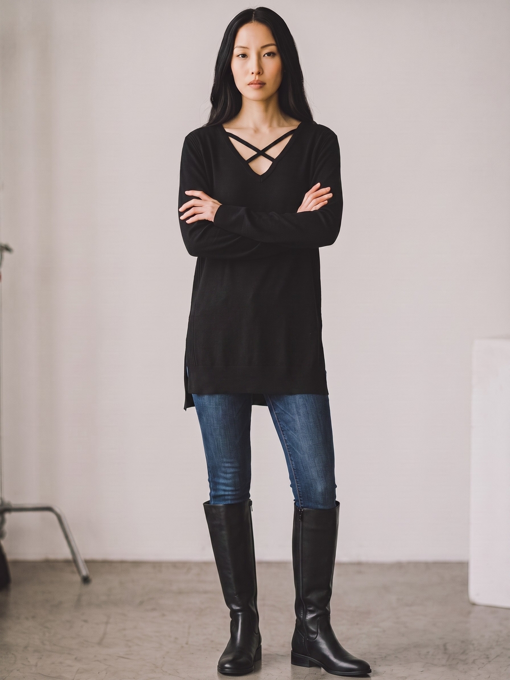 Free People Crisscross V-Neck Tunic Sweater Mini Dress Medium